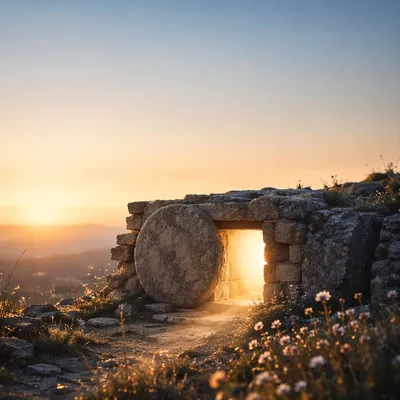 Ancient Stone Tomb at Sunrise