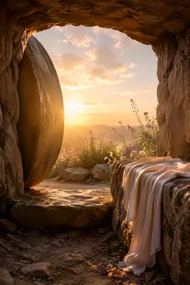 Empty Stone Tomb at Sunrise