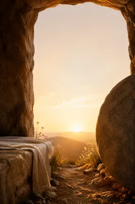 Empty Stone Tomb at Sunrise