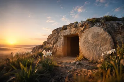 Ancient Rock Tomb at Sunrise