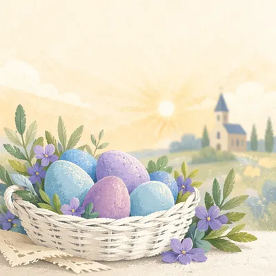 Easter Sunrise Invitation with Pastel Eggs