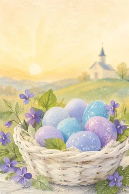 Easter Sunrise Invitation with Pastel Eggs