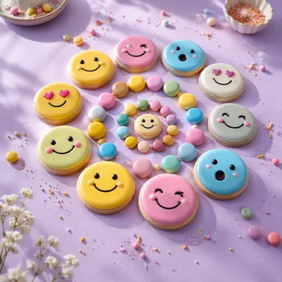 Playful Emoji Cookies and Candy Flat Lay