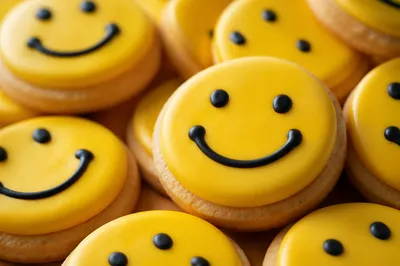 Cheerful Smiley Face Cookies Close Up