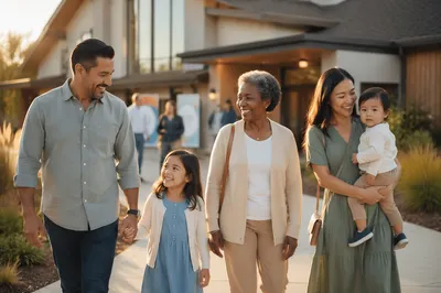 Family Arriving at Modern Church Event