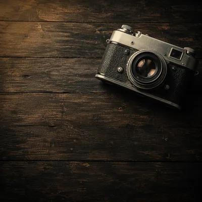Vintage Film Camera on Rustic Table