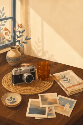 Vintage Film Camera on Retro Styled Table