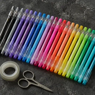 Rainbow Gel Pens on Charcoal Stone