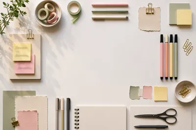 Pastel Flat Lay Stationery Workspace Scene