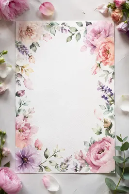 Delicate Watercolor Floral Frame on Ivory
