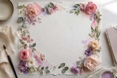 Pastel Floral Frame on Handmade Paper