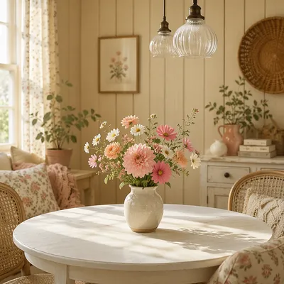Fresh Flowers on White Table