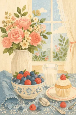 Fresh Flowers on Clean Morning Table