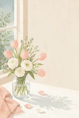 Fresh Spring Flowers in Glass Vase