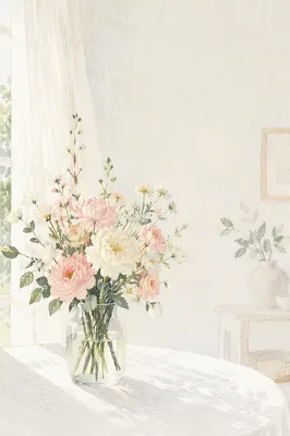 Fresh Flowers in Glass Vase by Window