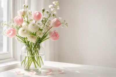 Fresh Spring Flowers in Glass Vase