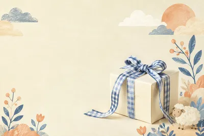 Ivory Gift Box With Gingham Ribbon