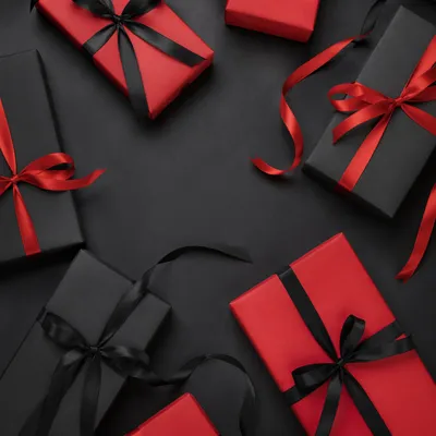 Elegant Red Gift Boxes on Charcoal Background