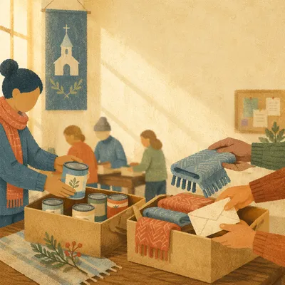 Giving Tuesday Church Donation Box Scene