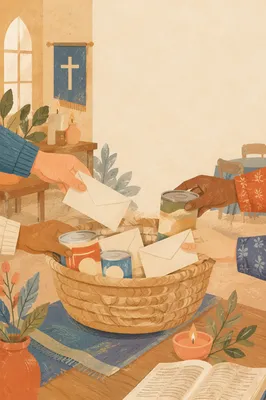 Giving Tuesday Church Donation Basket Scene