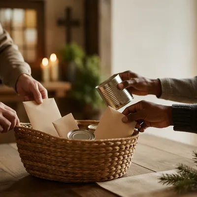 Church Giving Tuesday Donation Basket Scene