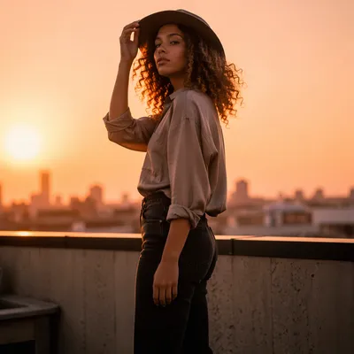 Golden Hour Rooftop Portrait Silhouette