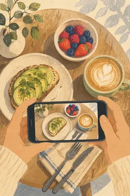 Overhead Brunch Photo on Smartphone Screen