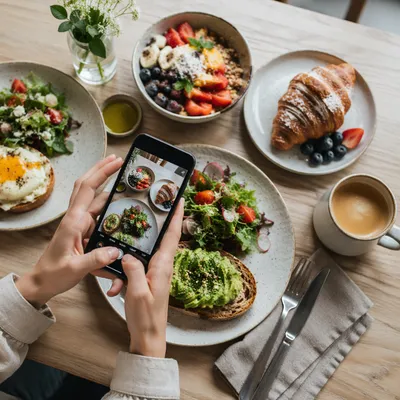 Overhead Brunch Phone Photography Scene