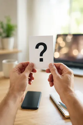 Hands Holding Question Mark Card Close Up
