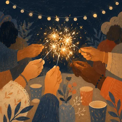 Joyful Hands Holding Sparklers at Night