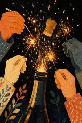 Sparkler Celebration Hands With Popping Cork