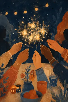 Joyful Hands Holding Sparklers at Night