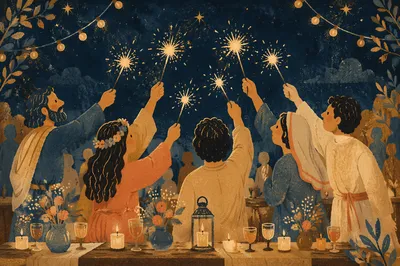 Hands Holding Sparklers at Night Celebration