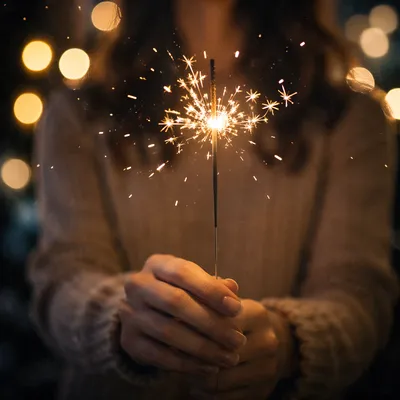 Hands Holding Sparkler at Night Celebration