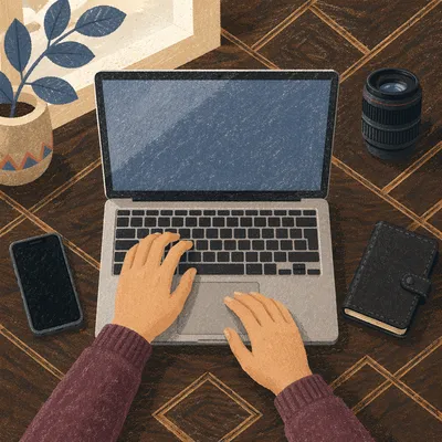 Blogger Workspace Hands Typing on Laptop