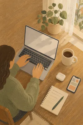 Hands Typing on Laptop at Cozy Desk