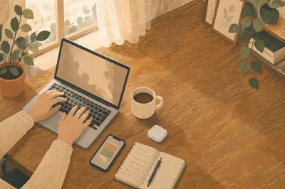 Creative Hands Typing at Cozy Laptop Desk