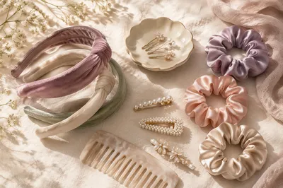 Elegant Hair Accessories Flat Lay Aesthetic