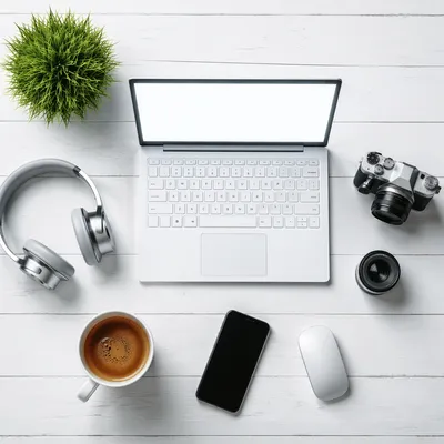Creative Desk Flat Lay With Headphones