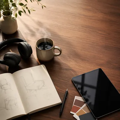 Headphones and Coffee Creative Desk Flat Lay