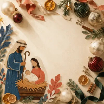 Holiday Ornaments and Ribbon Flat Lay