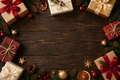 Holiday Flat Lay with Ornaments and Ribbons