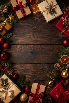 Holiday Flat Lay with Ornaments and Ribbon