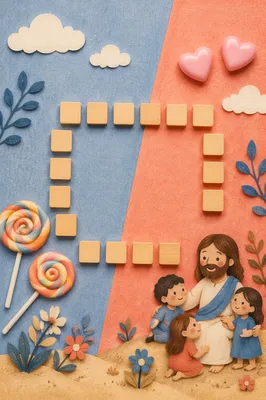 Sunday Church Invitation with Pastel Candy Flatlay