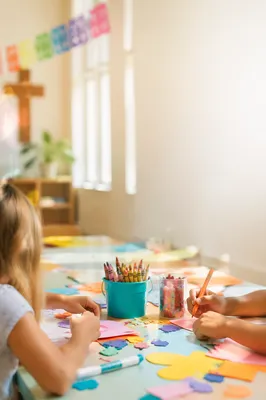 Children Craft Table in Bright Community Room
