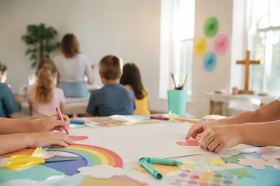 Colorful Kids Craft Table in Community Room