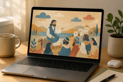 Laptop Screen Mockup on Wooden Desk