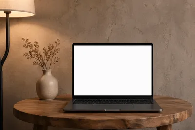 Laptop Screen Mockup on Wooden Desk