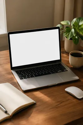 Laptop Screen Mockup on Wooden Desk