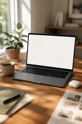 Laptop Screen Mockup on Wooden Desk